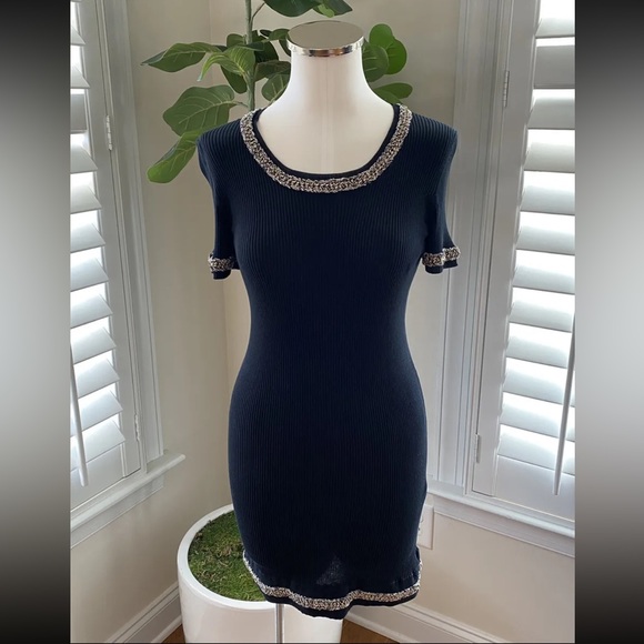 slim fit dress slacks NEW Chanel 25S Black Dress Shimmery Pleated With Hoodie Size 36 Less T main image 1